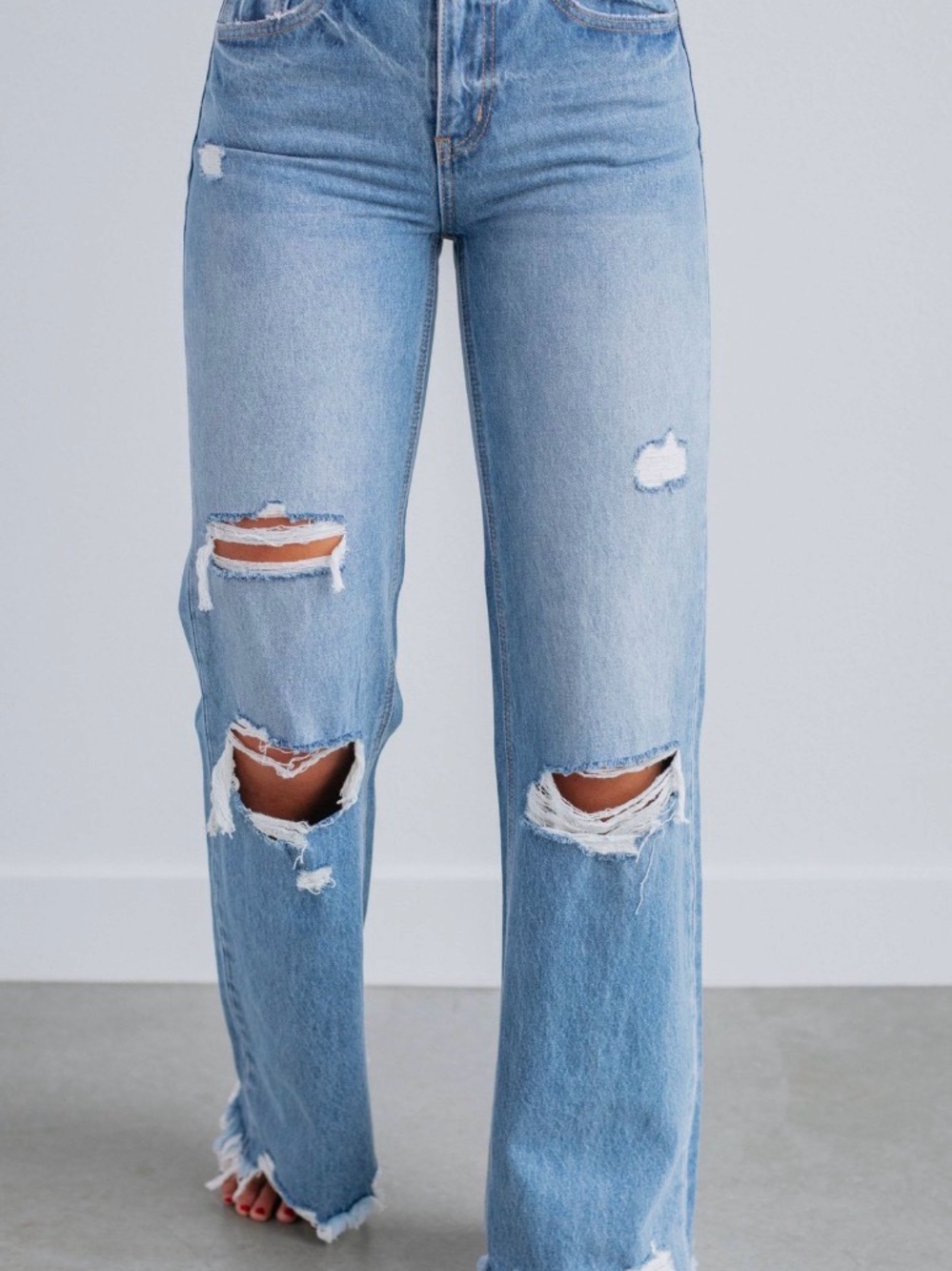 Flying Monkey Khloe Light Blue Distressed Straight Leg Jeans SZ. 27